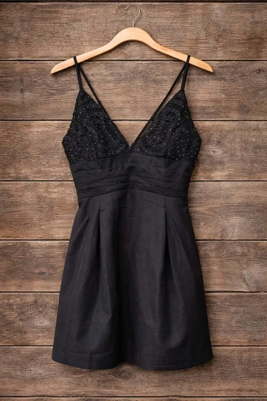 NWT Free People We Go Together Beaded Mini Dress in Black Size 10